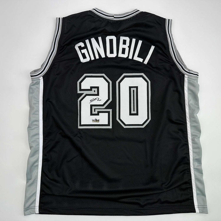 Facsimile Autographed Manu Ginobili San Antonio Black Reprint Laser Auto Basketball Jersey Size Men's XL