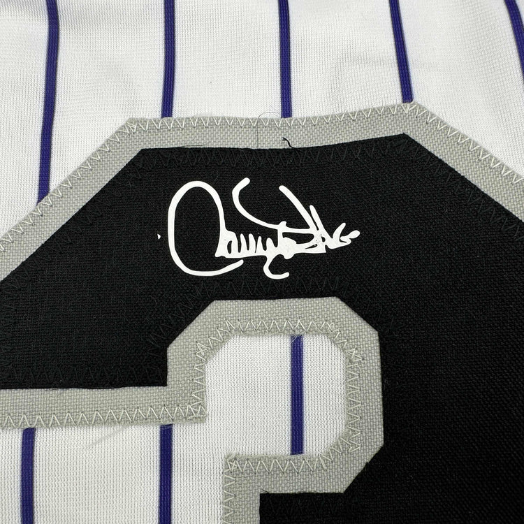 Facsimile Autographed Larry Walker Colorado Pinstripe Reprint Laser Auto Baseball Jersey Size Men's XL