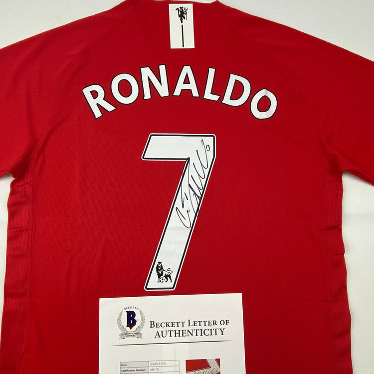 Autographed/Signed Cristiano Ronaldo Manchester United Red 2008 Soccer Futbol Jersey Beckett BAS COA/LOA
