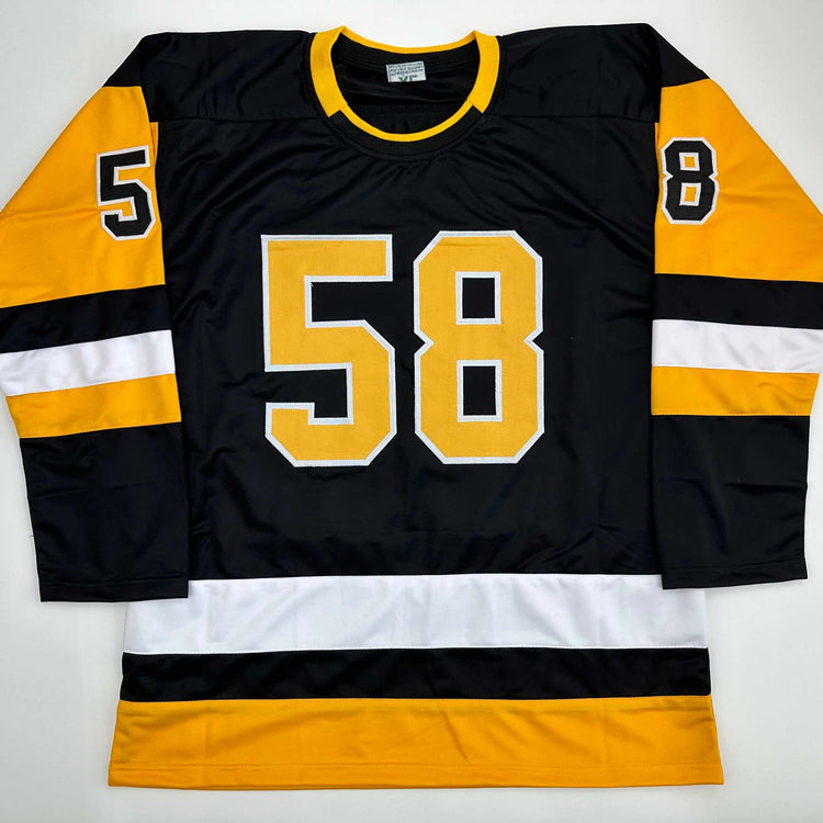 Facsimile Autographed Kris Letang Pittsburgh Black Reprint Laser Auto Hockey Jersey Size Men's XL