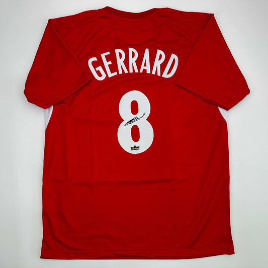 Facsimile Autographed Steven Gerrard Liverpool FC Red Reprint Laser Auto Soccer Jersey Size Men's XL