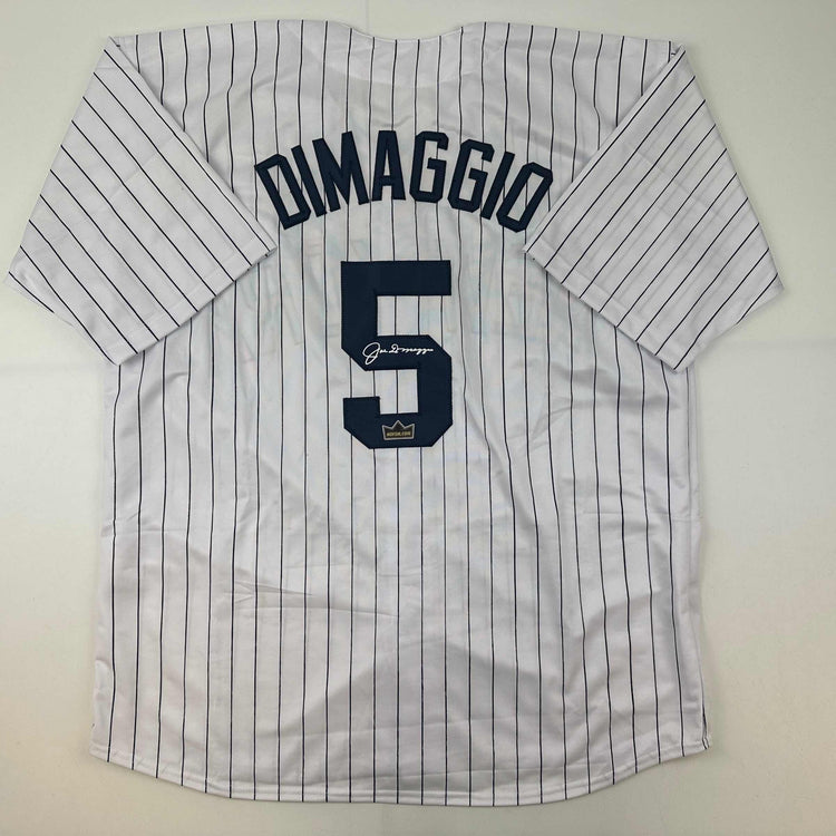 Facsimile Autographed Joe DiMaggio New York Pinstripe Reprint Laser Auto Baseball Jersey Size Men's XL