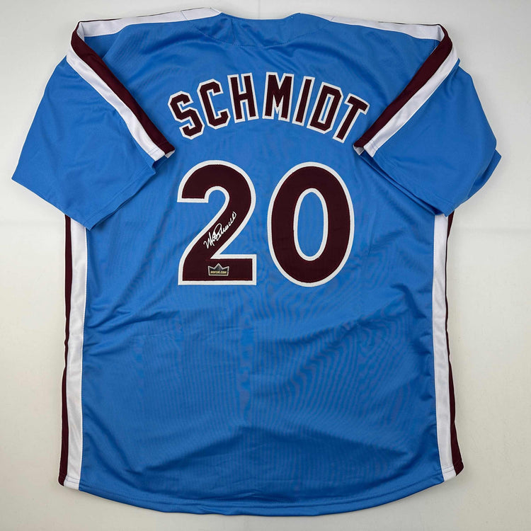Facsimile Autographed Mike Schmidt Philadelphia Blue Retro Reprint Laser Auto Baseball Jersey Size Men's XL