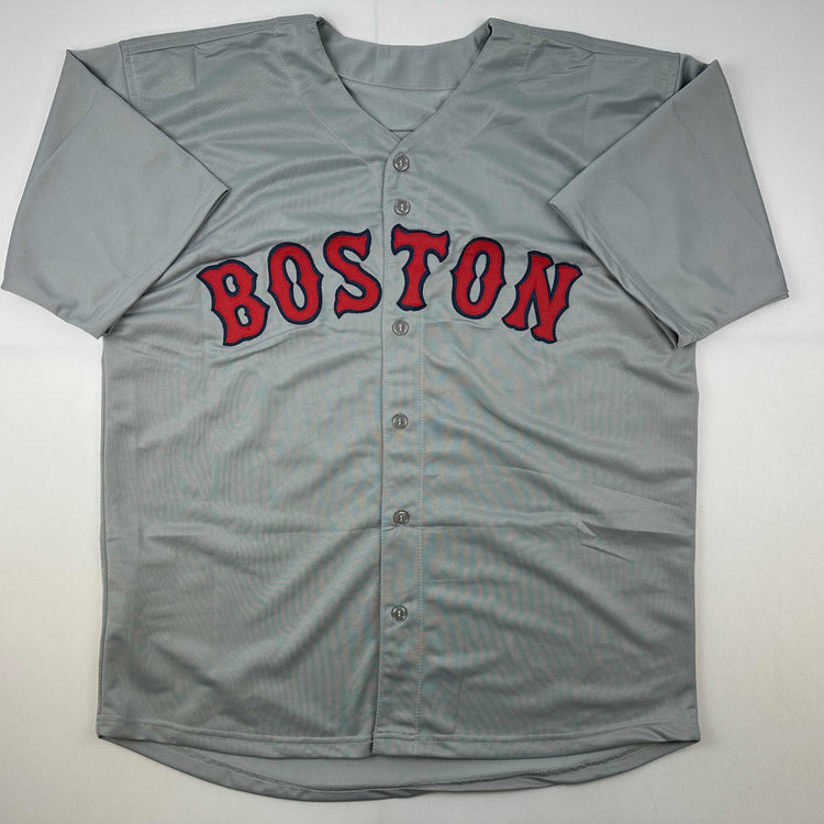 Facsimile Autographed Pedro Martinez Boston Grey Reprint Laser Auto Baseball Jersey Size Men's XL