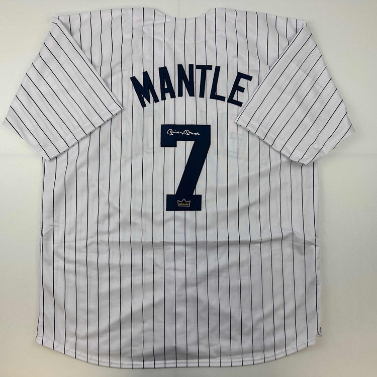 Facsimile Autographed Mickey Mantle New York Pinstripe Reprint Laser Auto Baseball Jersey Size Men's XL