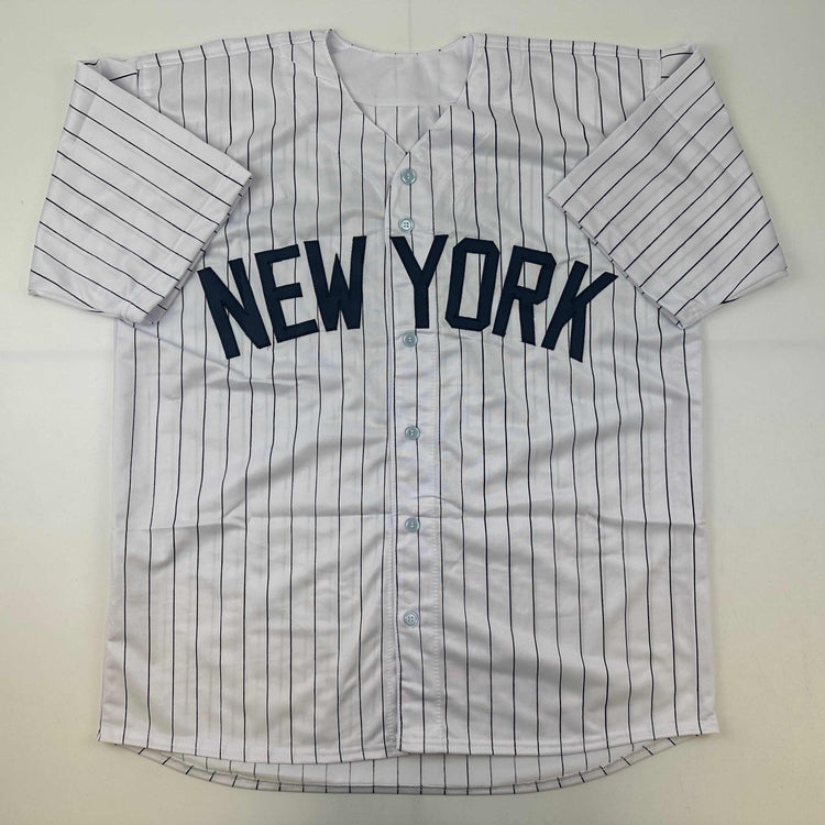 Facsimile Autographed Mickey Mantle New York Pinstripe Reprint Laser Auto Baseball Jersey Size Men's XL