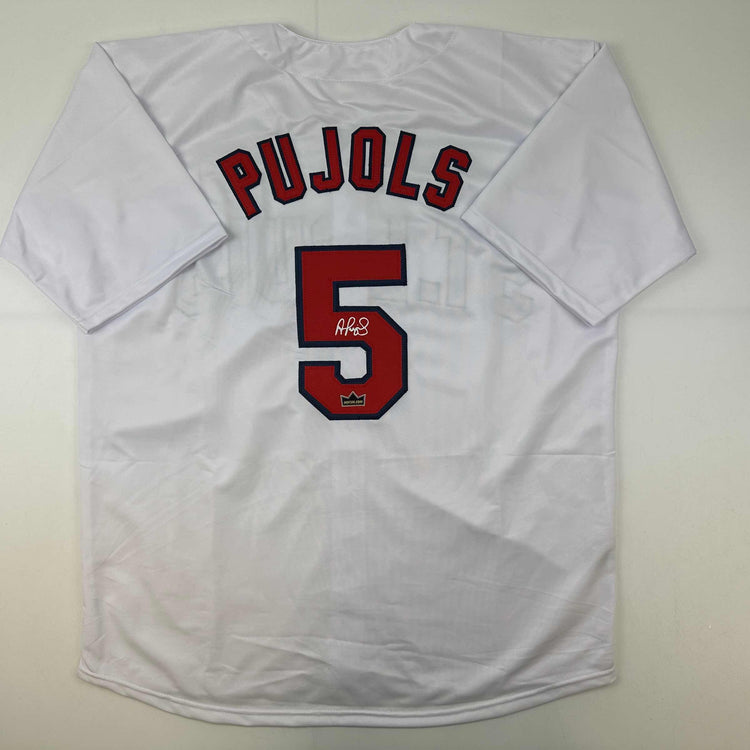 Facsimile Autographed Albert Pujols St. Louis White Reprint Laser Auto Baseball Jersey Size Men's XL