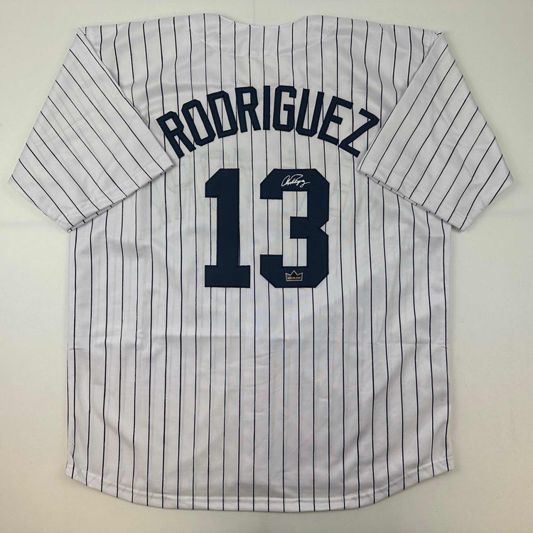 Facsimile Autographed Alex Rodriguez A-Rod New York Pinstripe Reprint Laser Auto Baseball Jersey Size Men's XL