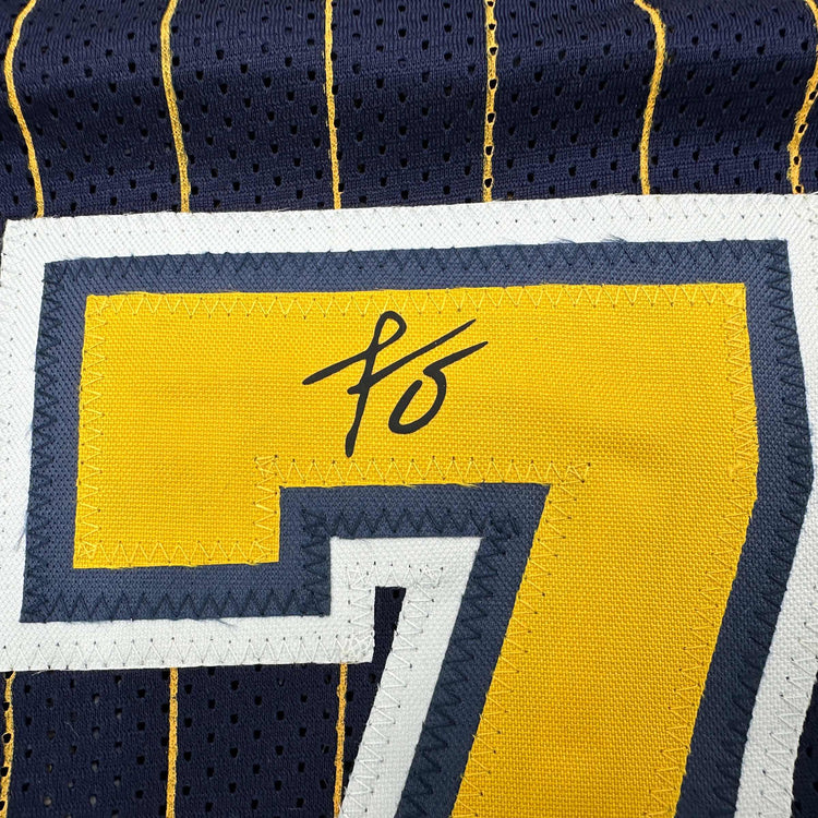 Framed Facsimile Autographed Jermaine O'Neal 35x39 Indiana Blue Pinstripe Reprint Laser Auto Basketball Jersey