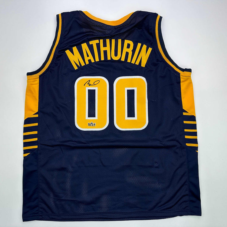 Facsimile Autographed Bennedict Mathurin Indiana Blue Reprint Laser Auto Basketball Jersey Size Men's XL
