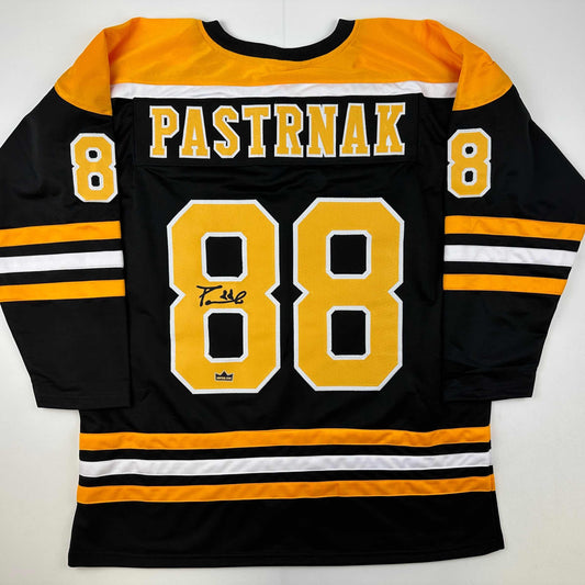 Facsimile Autographed David Pastrnak Boston Black Reprint Laser Auto Hockey Jersey Size Men's XL