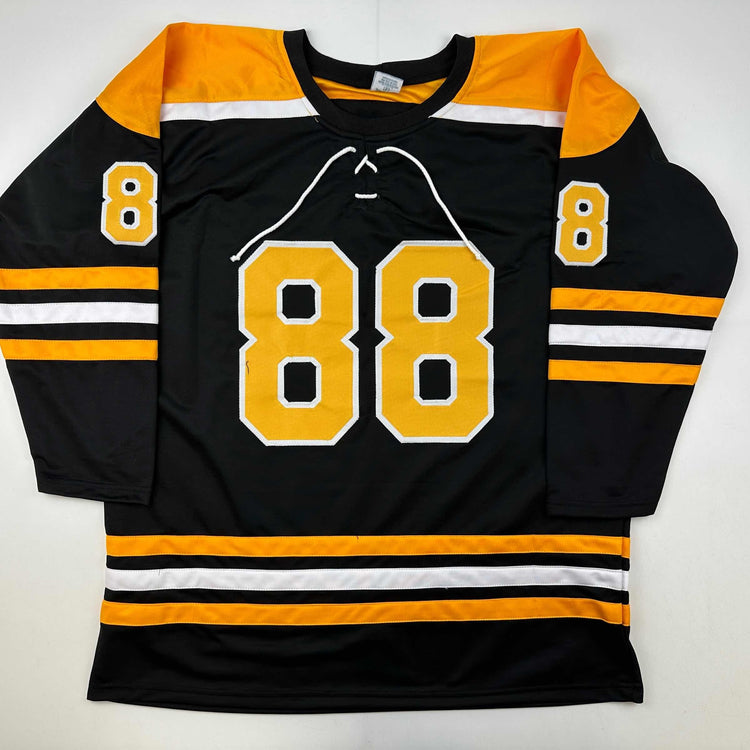 Facsimile Autographed David Pastrnak Boston Black Reprint Laser Auto Hockey Jersey Size Men's XL
