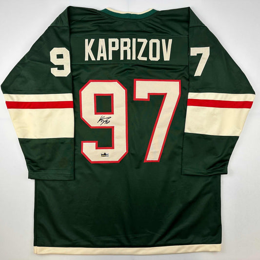 Facsimile Autographed Kirill Kaprizov Minnesota Green Reprint Laser Auto Hockey Jersey Size Men's XL