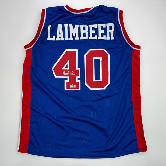 Facsimile Autographed Bill Laimbeer Detroit Blue Reprint Laser Auto Basketball Jersey Size Men's XL