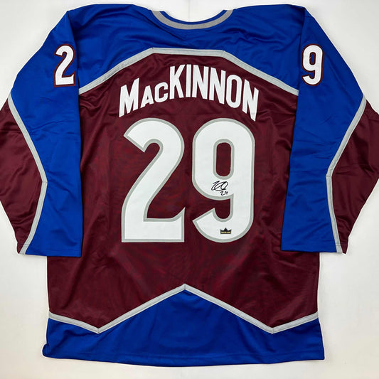 Facsimile Autographed Nathan MacKinnon Colorado Maroon Reprint Laser Auto Hockey Jersey Size Men's XL