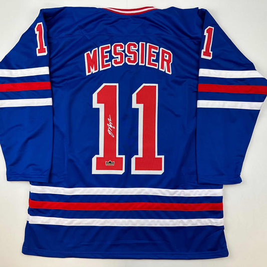 Facsimile Autographed Mark Messier New York Blue Reprint Laser Auto Hockey Jersey Size Men's XL