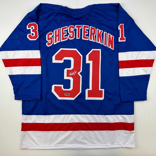 Facsimile Autographed Igor Shesterkin New York Blue Reprint Laser Auto Hockey Jersey Size Men's XL