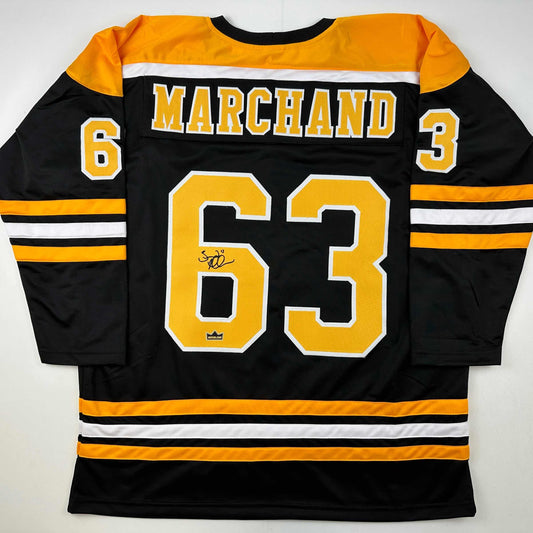 Facsimile Autographed Brad Marchand Boston Black Reprint Laser Auto Hockey Jersey Size Men's XL