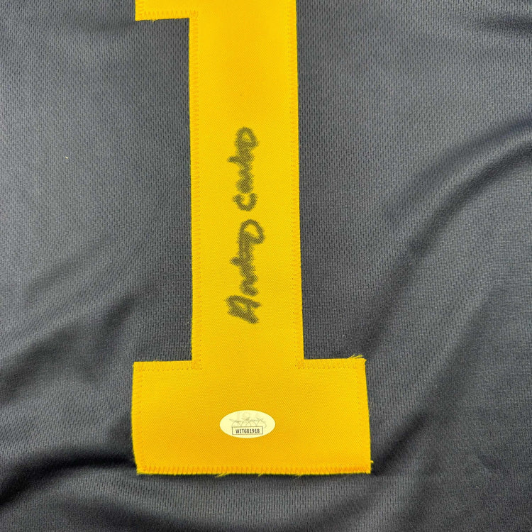 Framed Autographed/Signed Anthony Carter 35x39 Michigan Blue College Football Jersey JSA COA