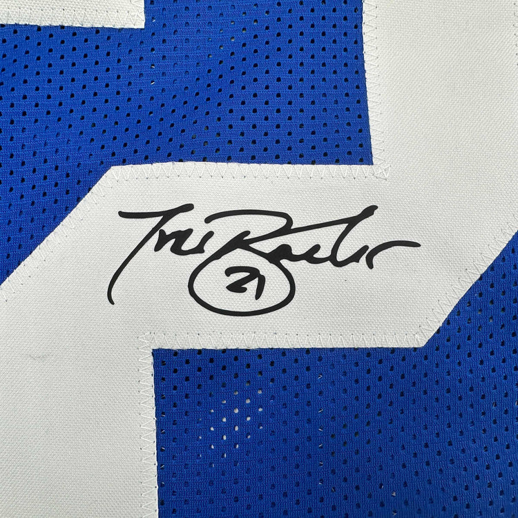 Framed Facsimile Autographed Tiki Barber 35x39 New York Blue Reprint Laser Auto Football Jersey