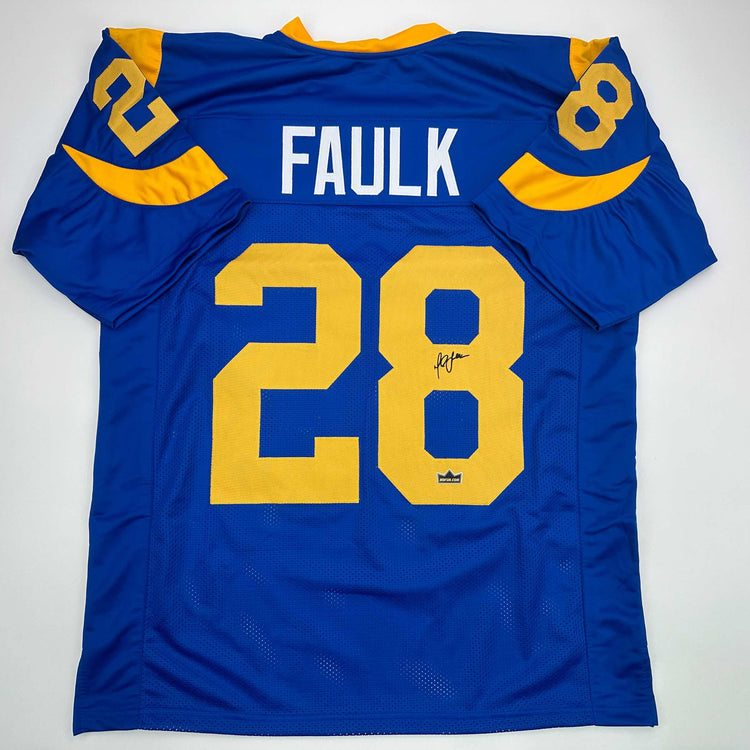 Facsimile Autographed Marshall Faulk St. Louis Royal Blue Retro Reprint Laser Auto Football Jersey Size Men's XL