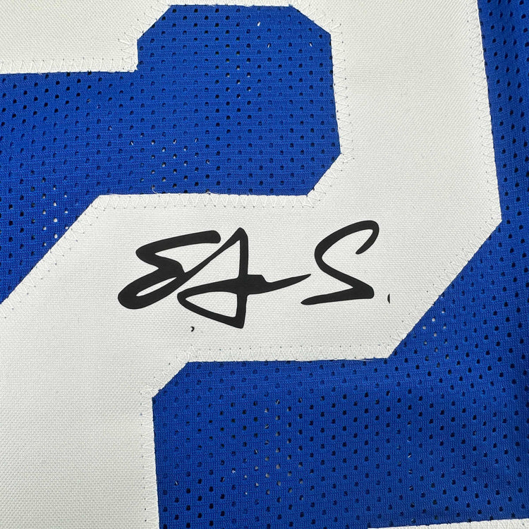 Facsimile Autographed Edgerrin James Indianapolis Blue Reprint Laser Auto Football Jersey Size Men's XL