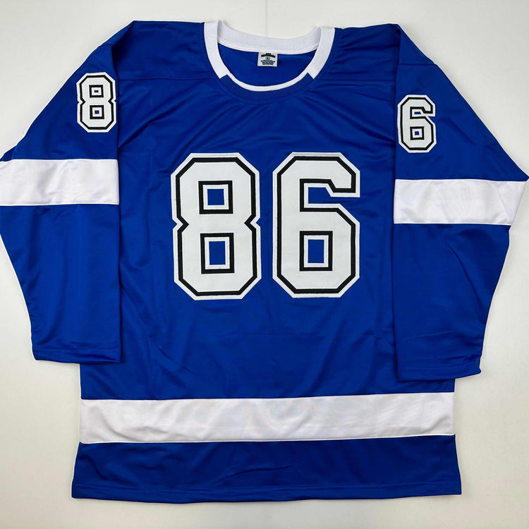 Facsimile Autographed Nikita Kucherov Tampa Bay Blue Reprint Laser Auto Hockey Jersey Size Men's XL