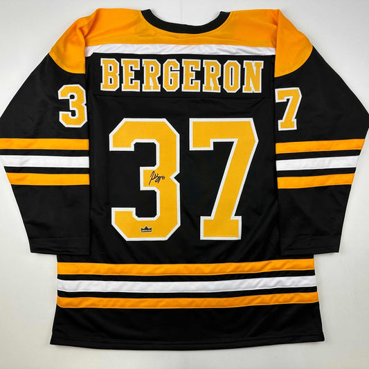 Facsimile Autographed Patrice Bergeron Boston Black Reprint Laser Auto Hockey Jersey Size Men's XL