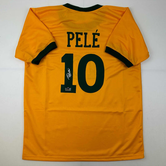 Facsimile Autographed Pele Brazil Yellow World Cup Reprint Laser Auto Soccer Jersey Size Men's XL