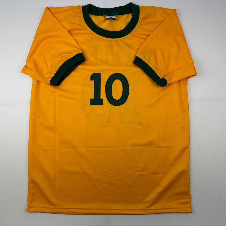 Facsimile Autographed Pele Brazil Yellow World Cup Reprint Laser Auto Soccer Jersey Size Men's XL