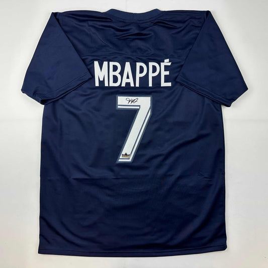 Facsimile Autographed Kylian Mbappe PSG Blue Reprint Laser Auto Soccer Jersey Size Men's XL