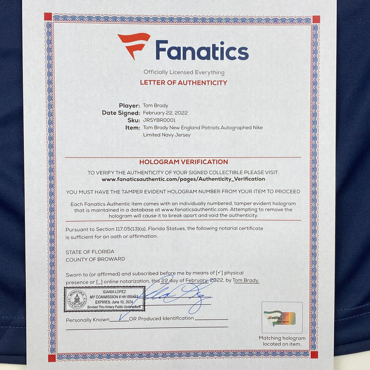 Autographed/Signed Tom Brady New England Patriots Blue Authentic Nike Limited Football Jersey Fanatics COA/LOA