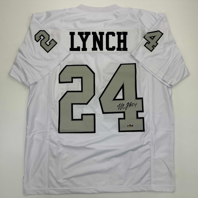Facsimile Autographed Marshawn Lynch Oakland Las Vegas Color Rush Reprint Laser Auto Football Jersey Size Men's XL