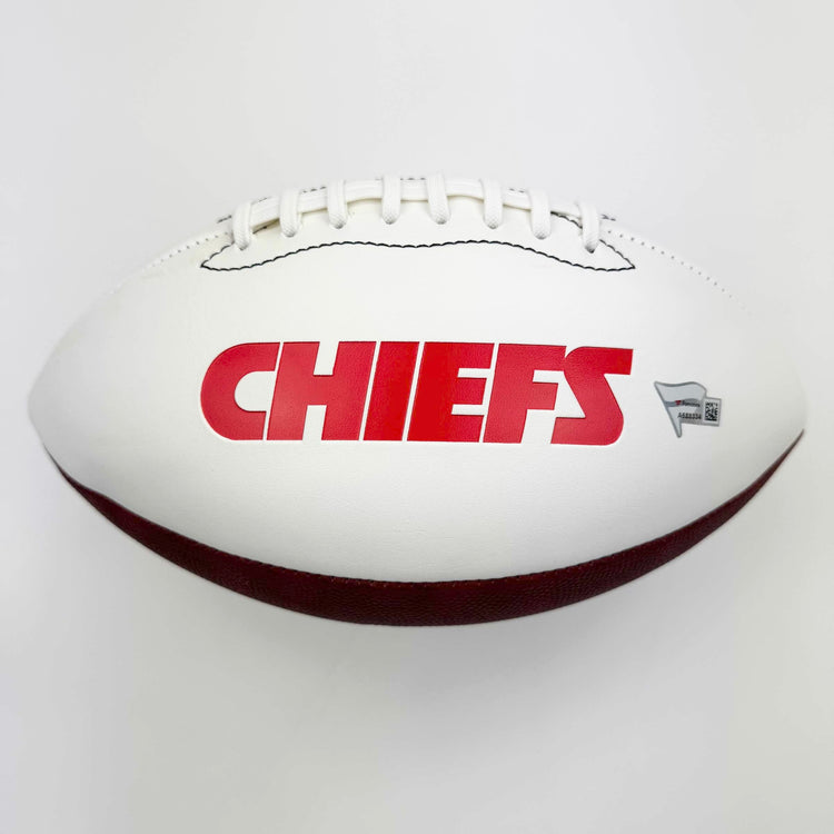 Autographed/Signed Patrick Mahomes Kansas City Chiefs Full Size F/S White Panel Logo Football Fanatics COA