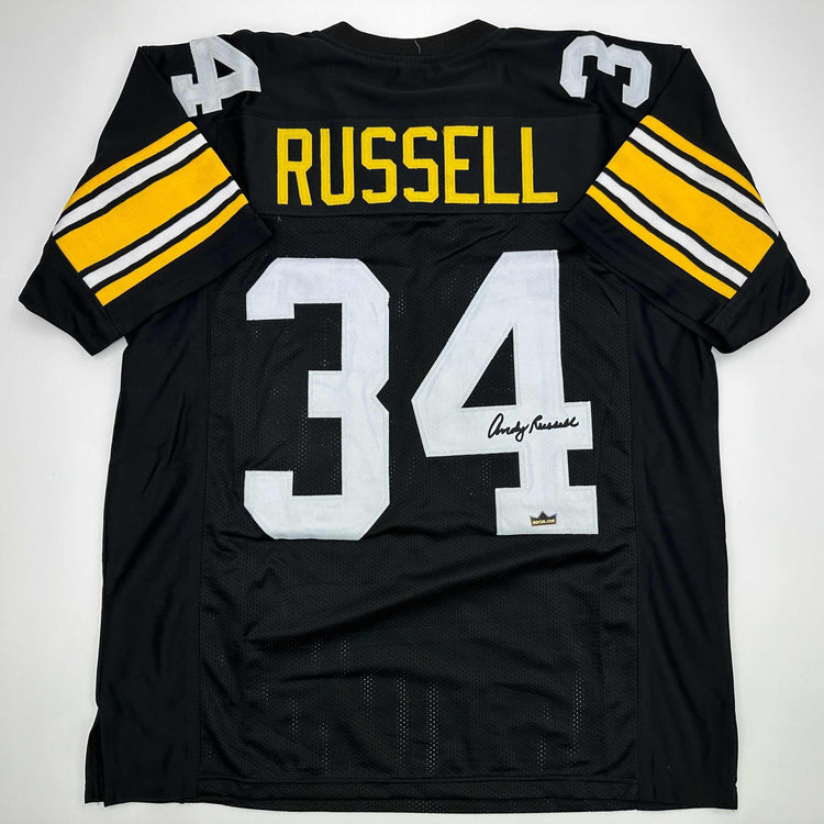 Facsimile Autographed Andy Russell Pittsburgh Black Reprint Laser Auto Football Jersey Size Men's XL