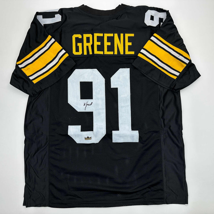 Facsimile Autographed Kevin Greene Pittsburgh Black Reprint Laser Auto Football Jersey Size Men's XL