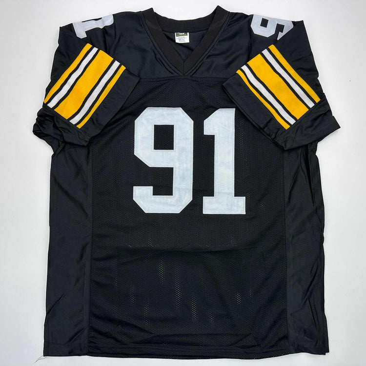 Facsimile Autographed Kevin Greene Pittsburgh Black Reprint Laser Auto Football Jersey Size Men's XL