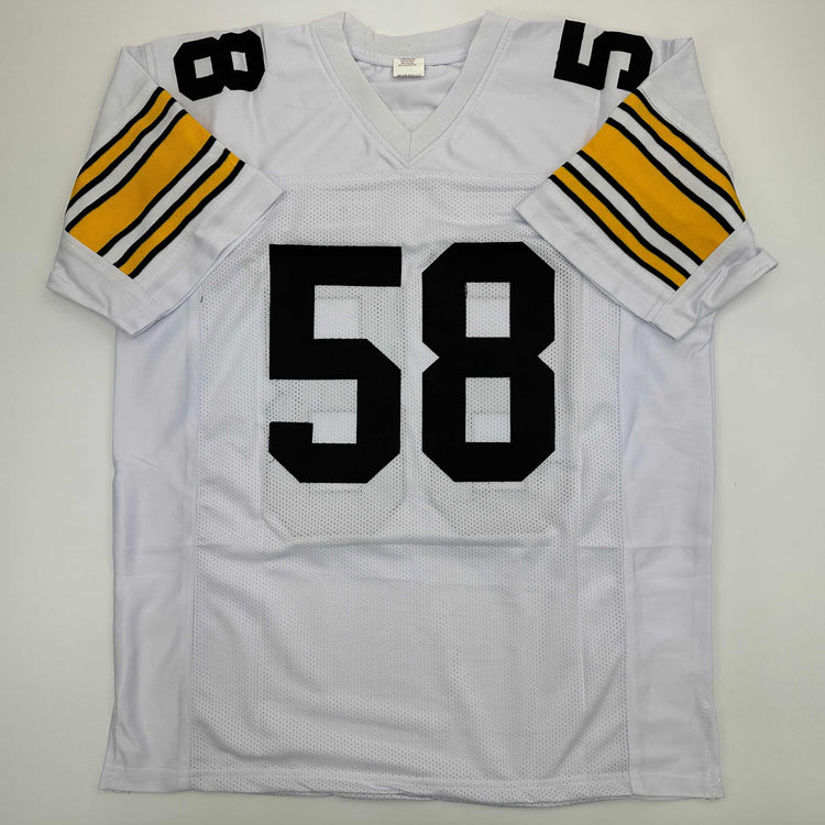 Facsimile Autographed Jack Lambert Pittsburgh White Reprint Laser Auto Football Jersey Size Men's XL