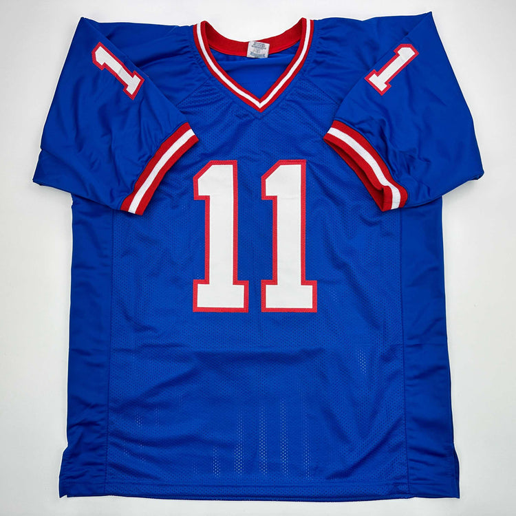 Facsimile Autographed Phil Simms New York Blue Reprint Laser Auto Football Jersey Size Men's XL