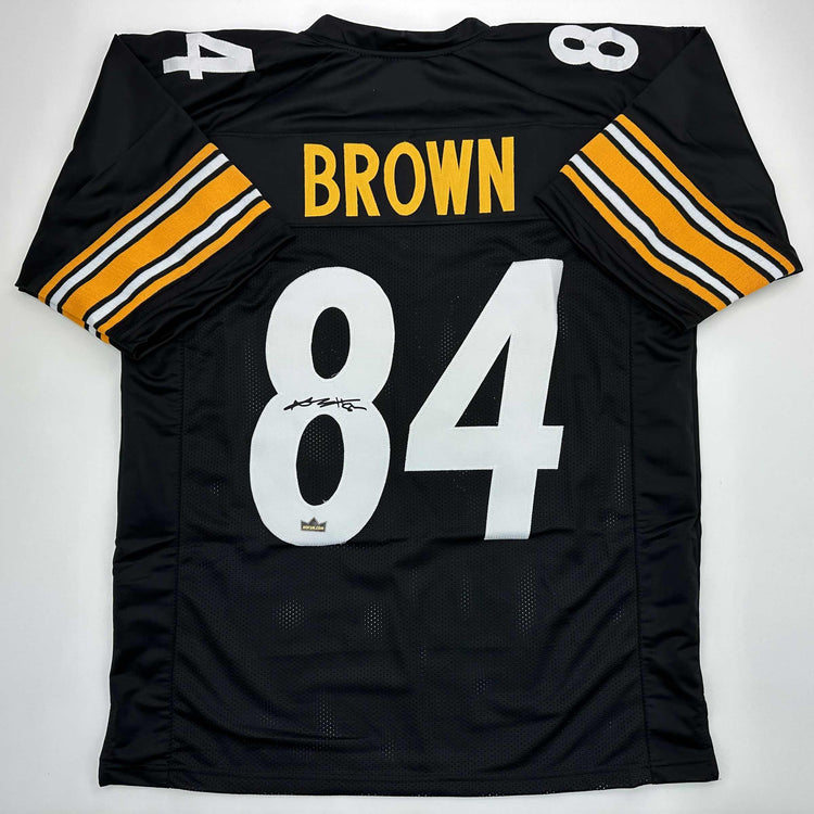Facsimile Autographed Antonio Brown Pittsburgh Black Reprint Laser Auto Football Jersey Size Men's XL