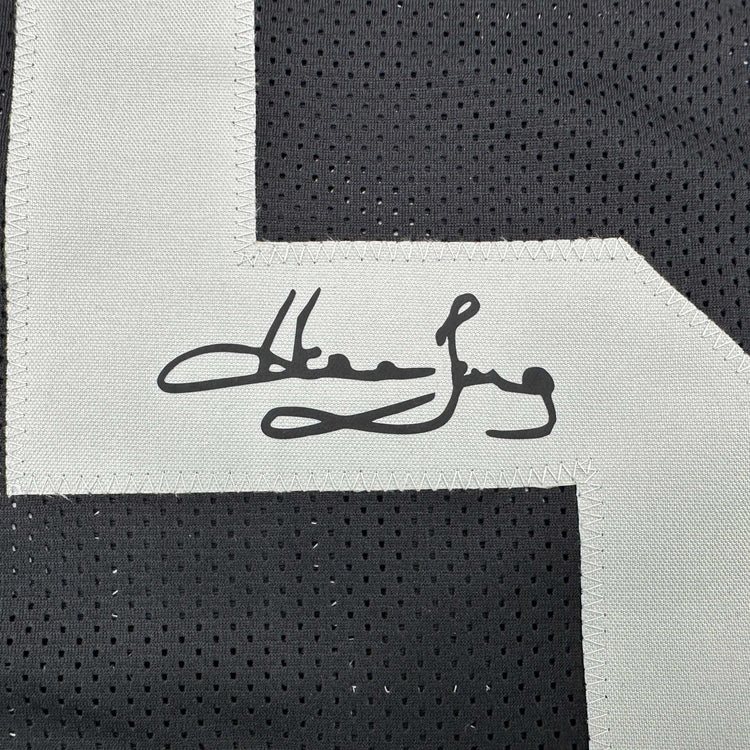 Framed Facsimile Autographed Howie Long 35x39 Oakland Las Vegas Black Reprint Laser Auto Football Jersey