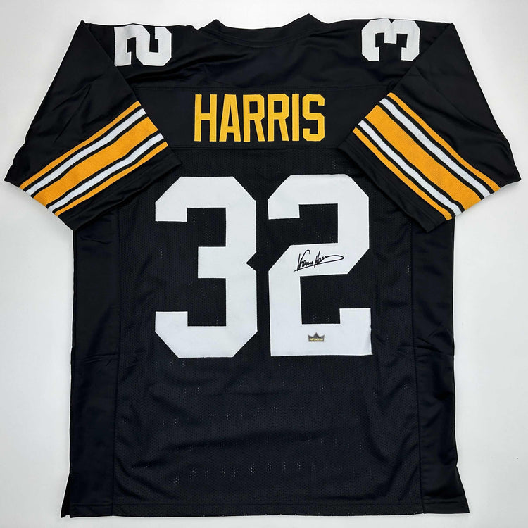 Facsimile Autographed Franco Harris Pittsburgh Black Reprint Laser Auto Football Jersey Size Men's XL