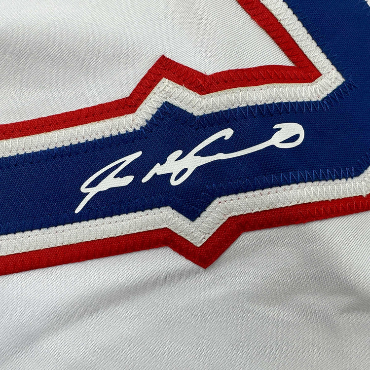 Facsimile Autographed Ivan Rodriguez Pudge Texas White Reprint Laser Auto Baseball Jersey Size Men's XL