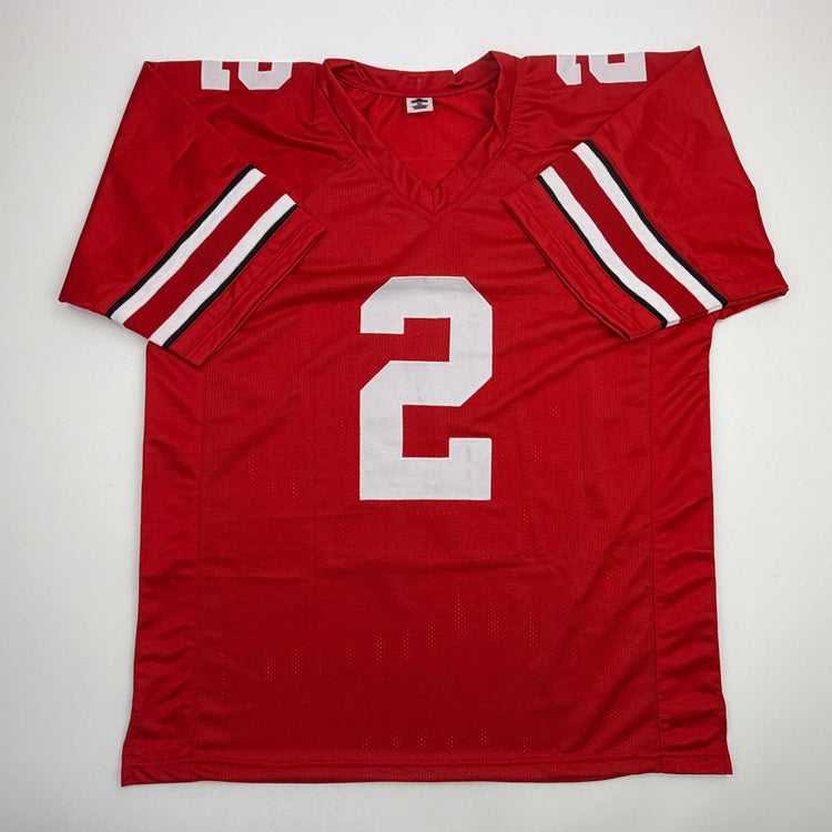 Facsimile Autographed Caleb Downs Ohio State Red Reprint Laser Auto College Football Jersey Size Men's XL