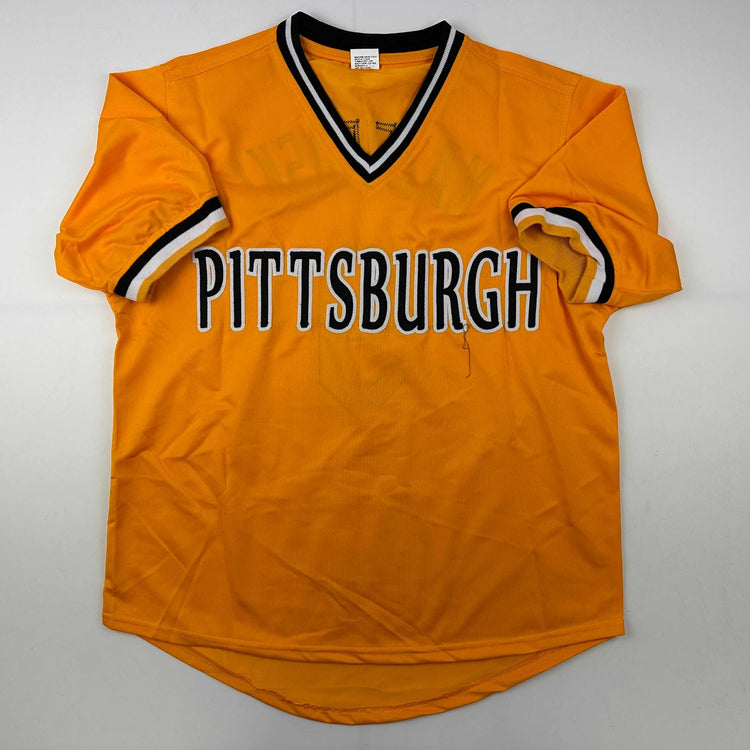 Facsimile Autographed Bill Mazeroski Pittsburgh Yellow Reprint Laser Auto Baseball Jersey Size Men's XL