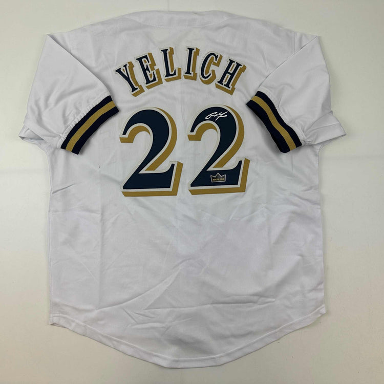 Facsimile Autographed Christian Yelich Milwaukee White Reprint Laser Auto Baseball Jersey Size Men's XL