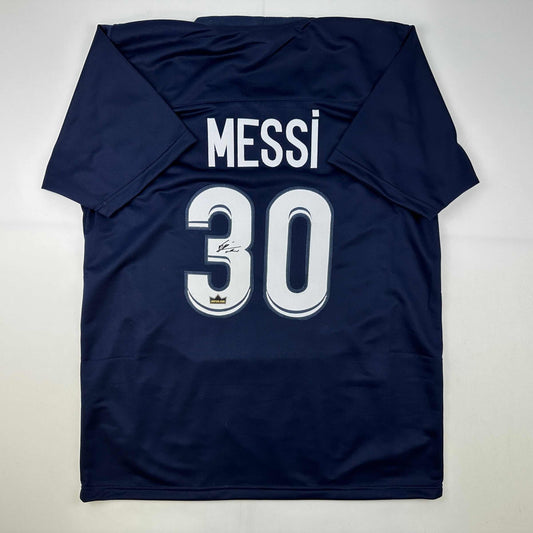 Facsimile Autographed Lionel Messi Leo PSG Blue Reprint Laser Auto Soccer Jersey Size Men's XL