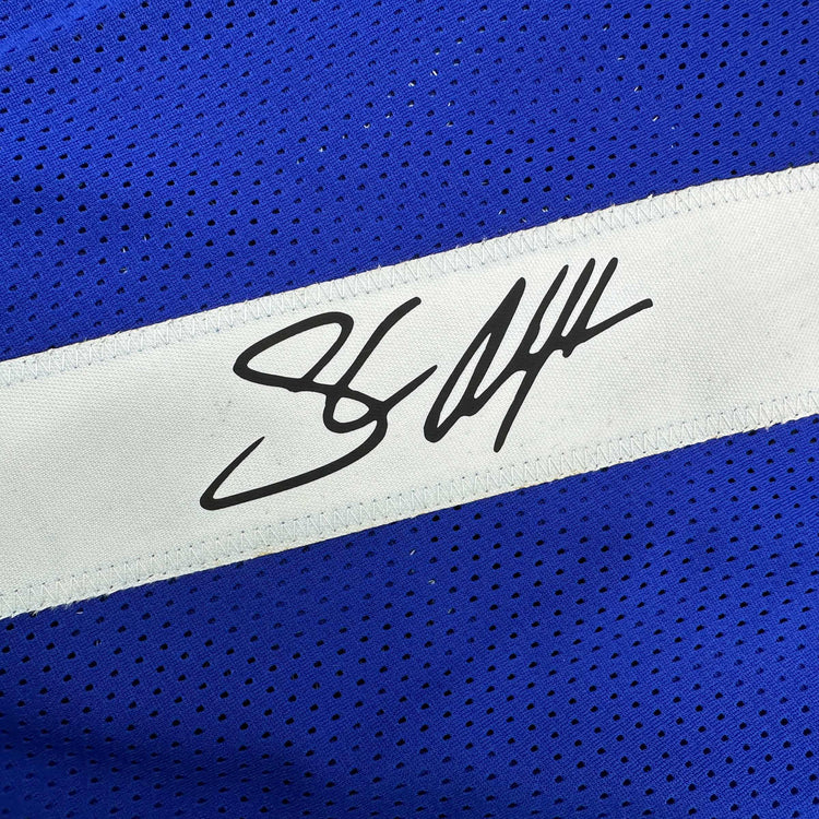 Framed Facsimile Autographed Shaun Alexander 35x39 Seattle Blue Reprint Laser Auto Football Jersey