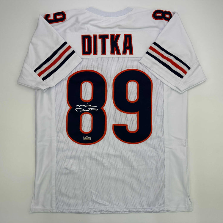 Facsimile Autographed Mike Ditka Chicago White Reprint Laser Auto Football Jersey Size Men's XL