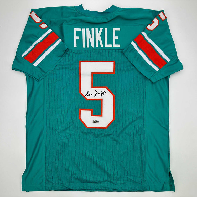 Facsimile Autographed Sean Young Ray Finkle Ace Ventura Miami Teal Reprint Laser Auto Football Jersey Size Men's XL